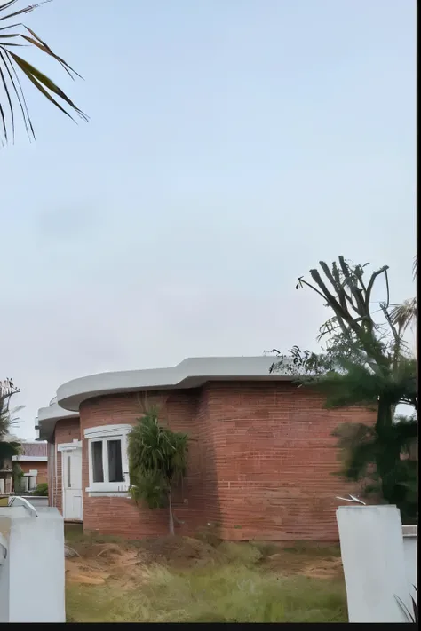 there is a small house with a palm tree in front of it, roof with vegetation, 3/4 profile, rounded roof, complete house, wide angle exterior 2022, exterior view, star roof, amidst of nature fully covered, profile image, high - angle view, front top side vi...