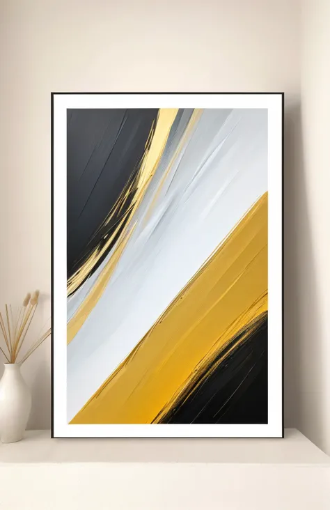 a picture of a painting of a yellow and black abstract painting, abstract minimalism art painting, abstract minimalist painting, modern art style, golden curve composition, canvas art print, abstract geometric art, abstract painting. 8k, abstract detail, a...