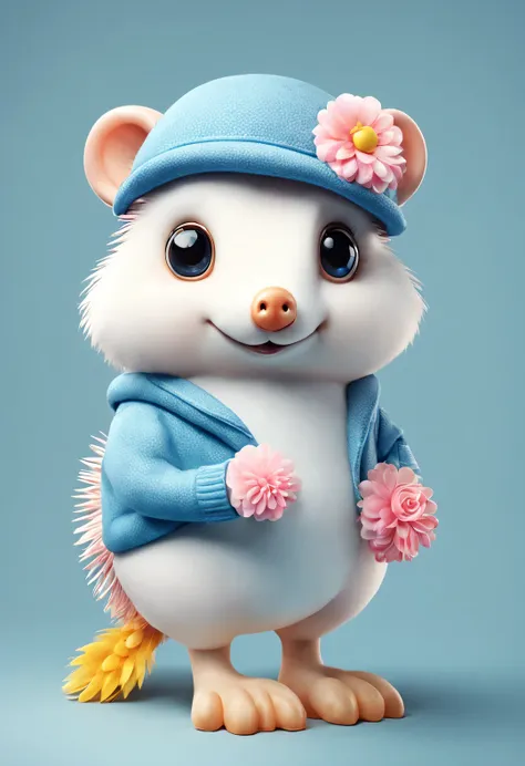 3d style doll design, (a very fat, fashionable, and cute little hedgehog), (wearing pink and blue chinese cheongsam), winter sca...