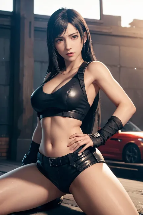 nsfw,(Top Quality, Masterpiece: 1.1), (realisitic:1.3), BREAK (((FF7,Tifa_lockhart))),Ultra-detailed face, Detailed RED eyes,black Brown Hair, (Large breasts: 1.2),(A dark, old ruins:1.3,wet,dark), BREAK (((FF7,Tifa_lockhart))),(Tifa_lockhart is police ,we...