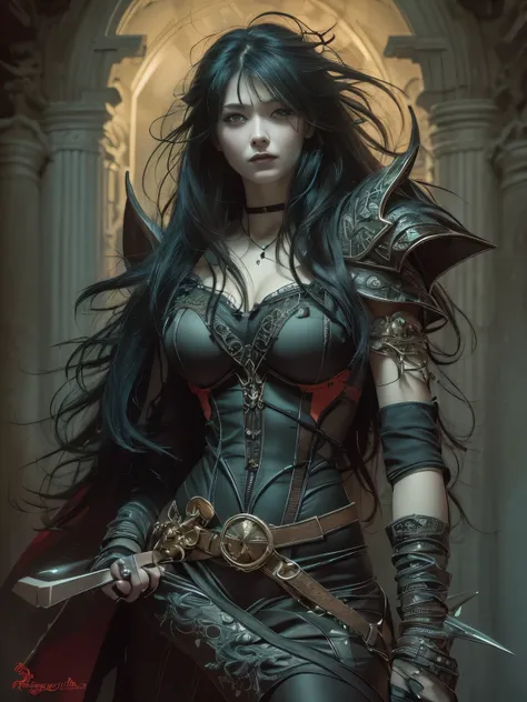 /gothic fantasy artist and illustrator, known for his work in role-playing games, novels, and comics,dark but vivid, sexy charac...