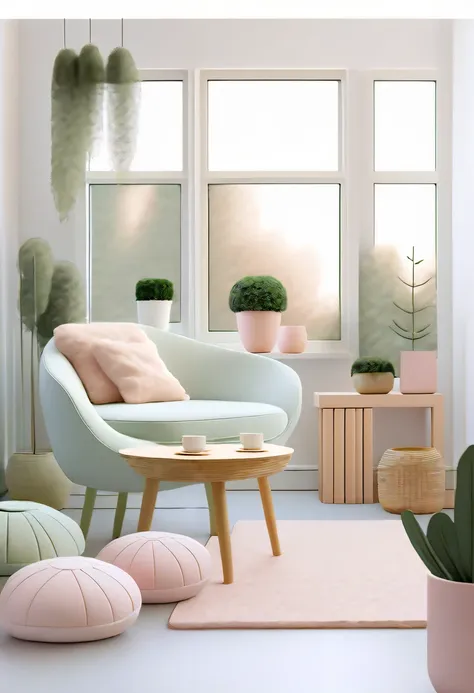 pastel tones，light style，cozy calm，nature，warm and comfortable，garden，