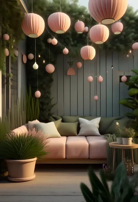 pastel tones，Light style，cozy calm，nature，warm and comfortable，garden，