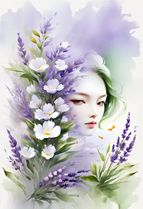 柔和色调，淡雅风格，舒适宁静，自然，温馨舒适，花园，this watercolor flower painting shows an elegant and fresh visual effect。fields of wildflowers and lav...