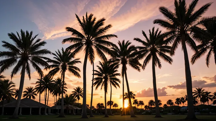 florida, palm trees, sunset