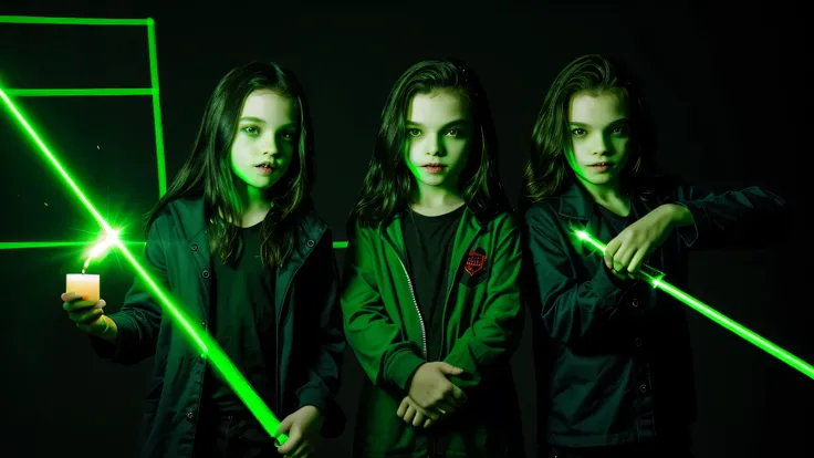 KIDS vampire green clothes. and candles, GREEN LASER LASER.