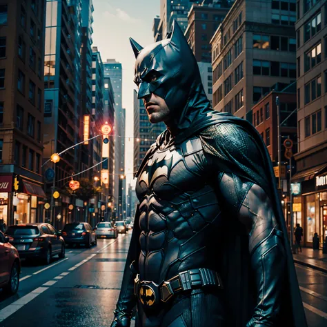 batfleck ben-affleck batman in the rain on a city street at night, from movie batman, film still of batman, in batman movie stil...