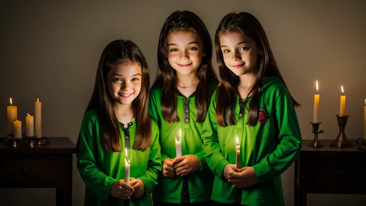 kids vampire green clothes. and candles.