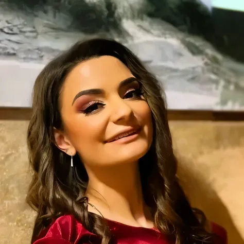 a close up of a woman with long hair and a red dress, greek ameera al taweel, looks like ebru şahin, profile image, with professional makeup, african ameera al taweel, beautiful and smiling, arab ameera al taweel, anastasia ovchinnikova, arab ameera al-taw...