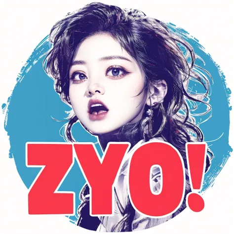 simple logo, circular, head of jihyo from twice, words "JYO!", flat colors, k-pop