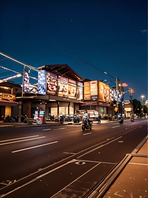 motorcycles are parked on the side of the road in front of a building, photo for a store, signboards, taken with sony alpha 9, centre image, shopping mall, stores, ad image, lots of shops, street level view, store, advertising photo, shops, colombo sri lan...