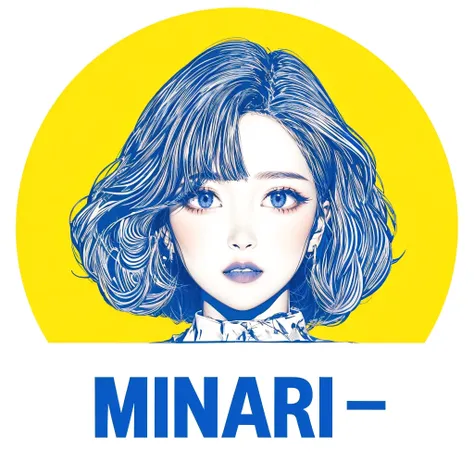 simple logo, circular, head of mina from twice, words "-minari-", flat colors, k-pop