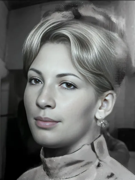 arafed black and white photo of a woman with a short haircut, yelena belova, portrait of womans face, portrait of a womans face, nadezhda tikhomirova, olga zakharova, marina federovna, beautiful portrait of a woman, maria panfilova, moleksandra shchaslyva,...