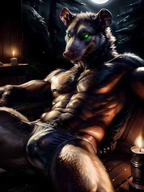 solo, male, (slim), (male anthro possum):1.3, grey body, white belly, (laying on back):1.3, (kemono:1.4), ((night))
(inside a black cooking pot) (black thong, red pattern:1.2), bulge
detailed eyes, possum tail, bulge, covered vegetables ((body portrait)), ...