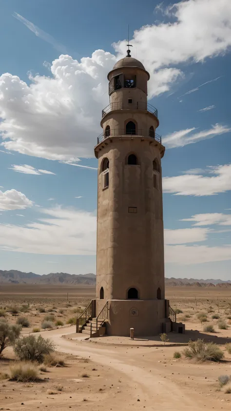 Military watch tower in the desert 4k resulution fully details cloudy sky 