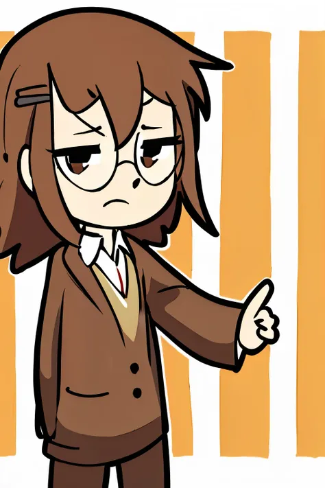 brown striped suit、Glasses、short hair perm、brown hair、Stylish features、good looking、An illustration、30 generation men