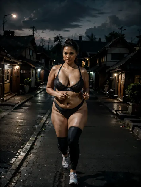 (night - dark sky - outside - indonesian lonely shady dark neighborhood:1.35), chinese 45 yo fleshy milf, (fair complexion:1.25)...