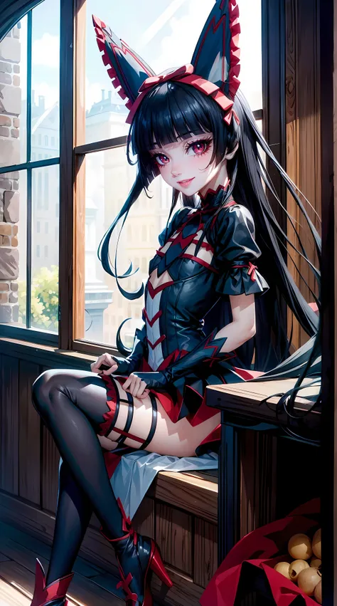 rory mercury, rory mercury, black hair, blunt bangs, hime cut, hair ornament, black lipstick, very long hair, pretty face, makeu...