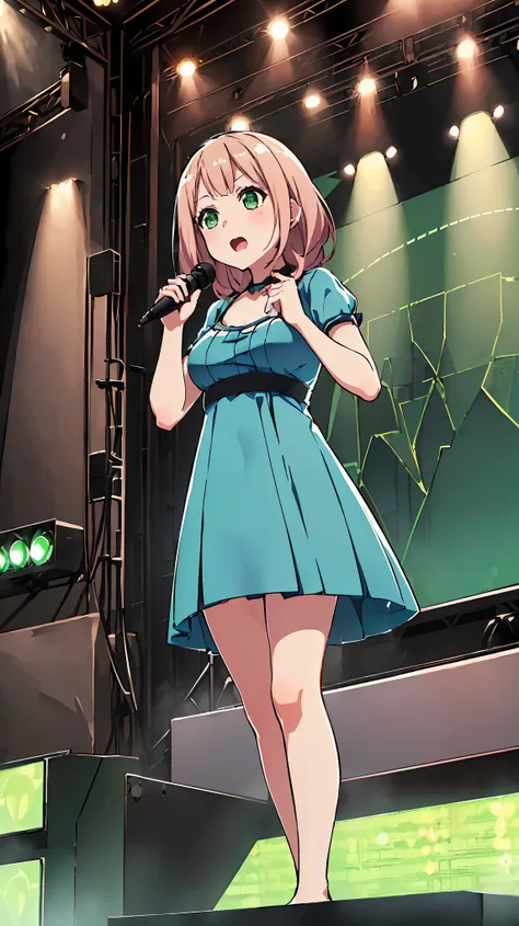 ((masterpiece, best quality)),very detailed, simple eyes, ((((outdoors,standing)))), (((green eyes))), ((((blue 
dress))), ((((m...