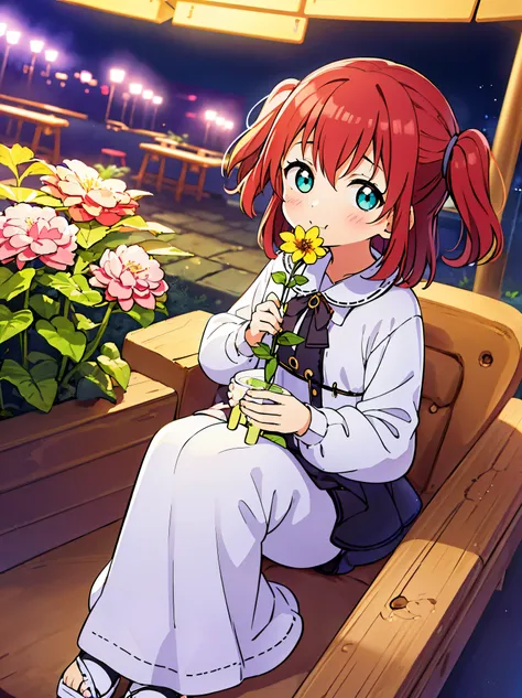 robbie kurosawa, aqua eyes, medium hair, red poetry, two sides up, twintel, girl, ((((he holds a flower and shows it to the view...