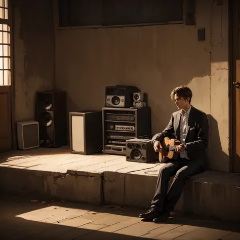 lonely man, with the music, guitar
