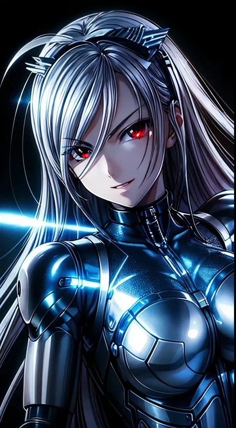 top-quality、masterpiece、超A high resolution、(Photorealsitic:1.4)、女の子1人、silver hair、Straight hair, shiny and clean hair、White shiny skin、Sexy Cyberpunk Girl、((super realistic details))、Shadow、octan render、ultrasharp、hyperdetailed face、Fiberglass、Luminous tu...