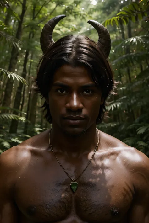 ((in forest)), ((fantasy setting)), (realistic), (facing camera), half human half goat, male, dark skin,