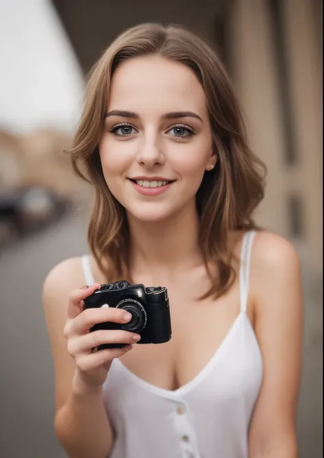 Selfie of cute young woman, Shooting with your iPhones camera