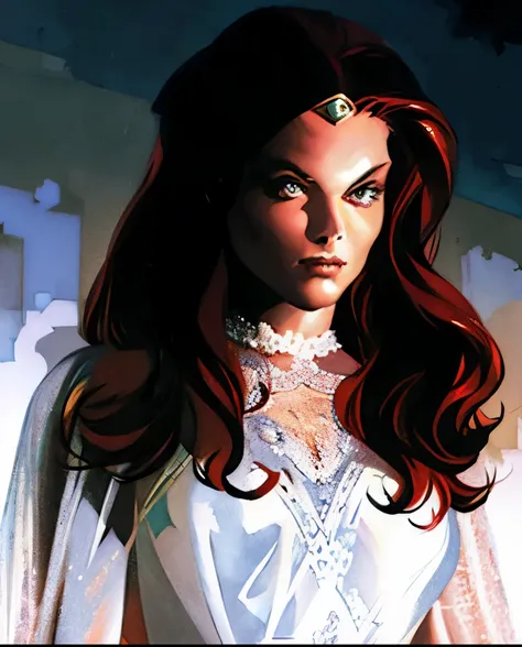 Amy Irving, superhero with curly red hair , psychic powers ART by Alex Ross 