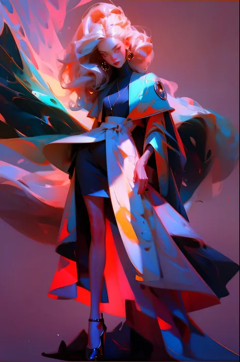 (Man or woman) wearing trendy clothes, in an abstract oil painting style, fashion show, The painting is ultra-high detailed and has a resolution of 8k, showcasing the best quality and craftsmanship. The background is colorful, with a touch of fog and mist,...