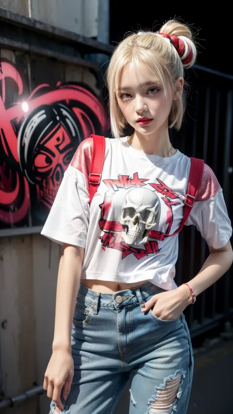 (Ultra-detailed eyes), (((textile shading))), (((Best Quality))), (((masutepiece))), (((Ultra-detailed CG))), sassy girl, (((magical little girl))), (Petite), (tiny chest), blonde short hair, hip-hop hairstyle, ((gorgeous hair)), Pink eyes, (((skull style,...