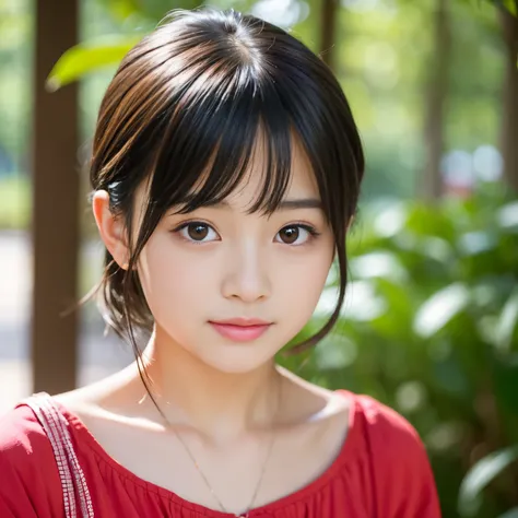 Best-quality, Masterpiece, Ultra-High-Resolution, (Photorealistic:1.4), Raw-Photo, 1girl, 12-years-old, the most popular Japanese idol, portrait, blushing, extremely cute face like the most famous Japanese idol, extremely beautiful big-black-eyes, extremel...