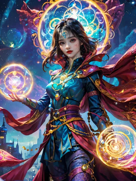 sparkling, marvel universe doctor strange world, ((1 beautiful girl wearing doctor strange clothes: 1.2, sweet smile: 1.2)), the...