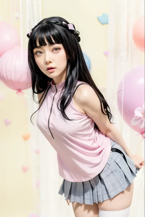 girl in a pink shirt and skirt posing for a picture, hinata hyuga, hinata hyuga from naruto, sui ishida with black hair, kotegawa yui, nico robin, kimi takemura, she has black hair, as an anime character, inspired by Kusumi Morikage, misato katsuragi, from...