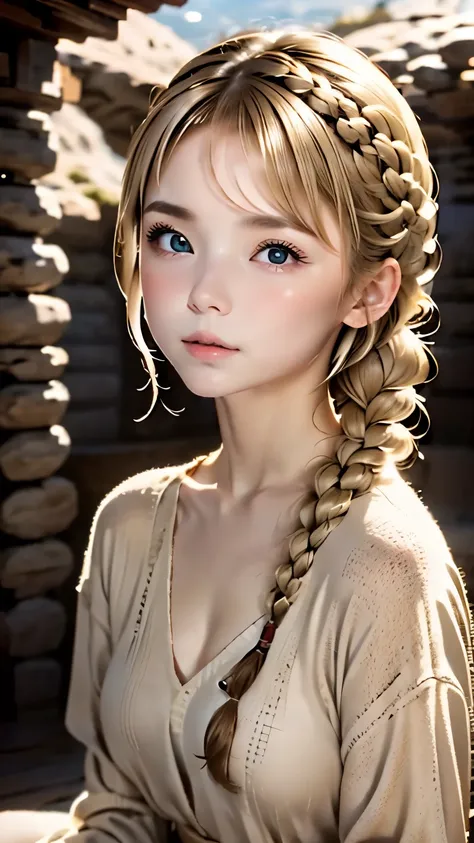 full-bodied angle、one woman、cute face、rin々new expression、japanese、japanese、gray eyes、(((beige hair)))、french braid、１６talent、cute...