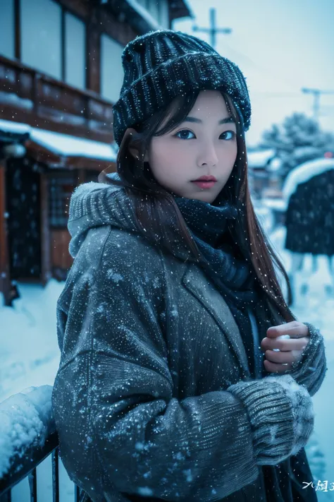 (8k、top-quality、Masterpiece、超A high resolution:1.2) (Cold style:1.1) (Gloomy winter snow:1.4) Beautiful Japan Pictures of Women