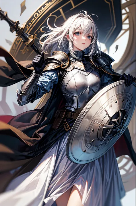 a female knight with shield known as the queen's shield