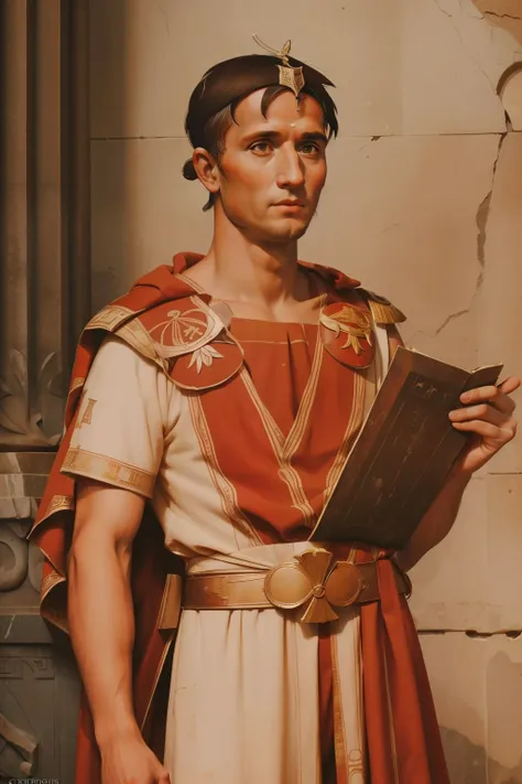 Rome, 77 BC. A ((((23-year-old)) Julius Caesar)), giving a speech inside the Basilica Sempronia, ((happy expression)). ((((roman clothings from the 1st century BC)))) ((ancient rome hairstyle))