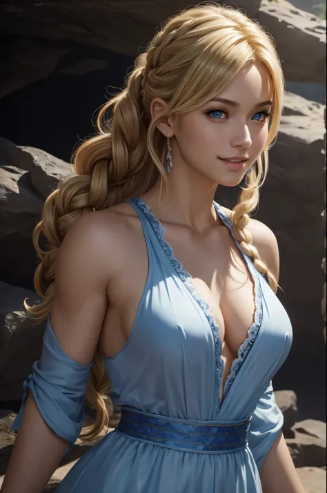 8K、top quality、table top、Super high resolution、(フォトrealistic:1.4)、1 brave woman、Super high resolution、(フォトrealistic:1.4)、female hero,blonde short perm hair、20歳のfemale hero,Super beautiful(Like the real thing)ponytail、blonde braided hair、gorgeous blue and w...