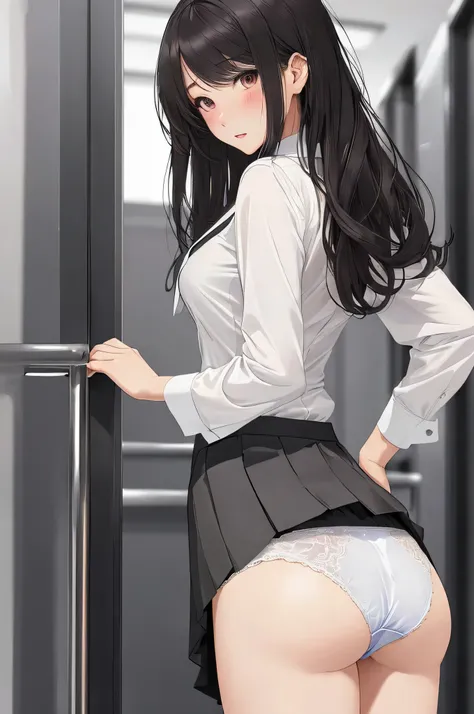 masterpiece、highest quality、Super detailed、High resolution illustration、Increase the attractiveness of your eyes、drawn in detail、perfect body structure、Now that she&#39;s older, she&#39;s a school teacher.、business suit、Are thin、back view、small butt、Flip u...