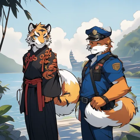 the tiger in traditional Chinese costume.