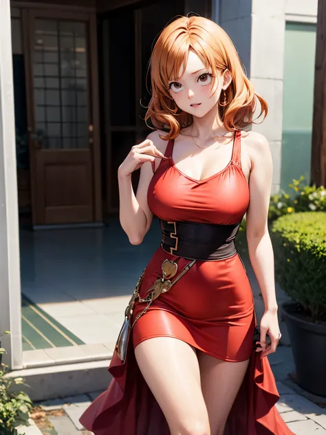 Nami, one piece, one piece dress, red short hair, cute look , big dress , hot look 