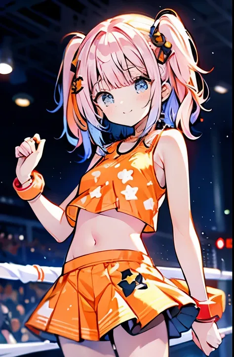 boxing、teenage girl、child、belly button、stomach、skirt、cute、orange hair、twin tails