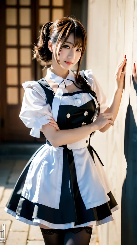 arafed asian woman in a maid outfit posing for a picture, japanese maid cafe, gorgeous maid, maid clothes, wearing a maid outfit, anime girls in maid costumes, cosplay of a catboy! maid! Dress, maid, maid dress, shikamimi, narumi kakinouchi, , sakimichan、(...