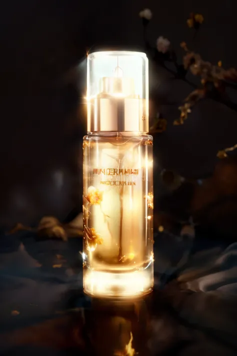 (Best quality,4K,8K,A high resolution,Masterpiece:1.2),Ultra-detailed,(Realistic,Photorealistic,photo-realistic:1.37),One bottle（huangjisoo）Close-up of cleansing oil and selected flowers, Clean face and body skin, Skincare, skin care, Take a picture of you...