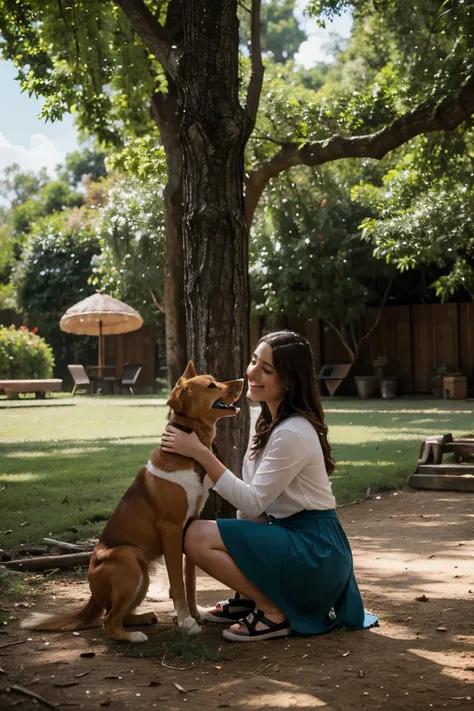 "Por favor, create an image with maximum quality and advanced levels of detail, capturando um momento encantador de 2 cachorros brincando alegremente perto de uma deslumbrante cachoeira. The scene must be set in a lush setting, with majestic trees all arou...