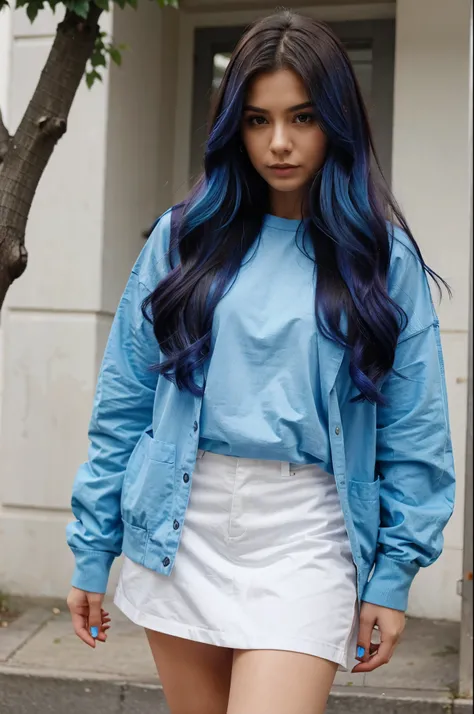 outfit, hair colour blue