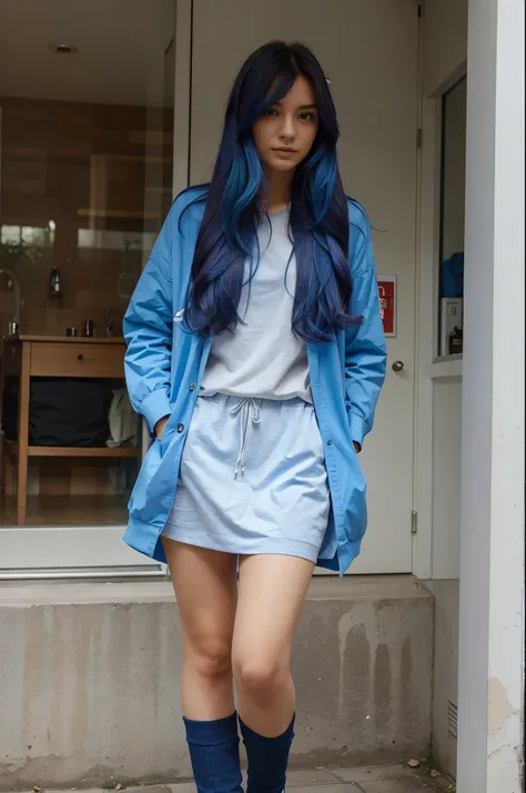 outfit, hair colour blue