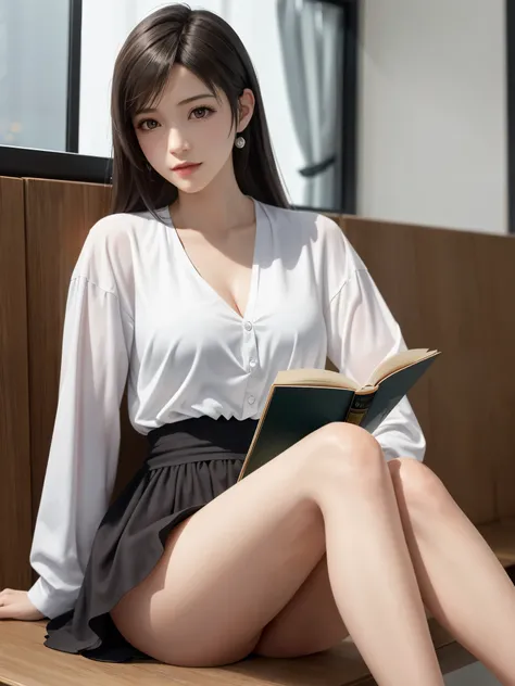 (top quality, masutepiece: 1.1), (Realistic: 1.3), BREAK (((FF7,Tifa_lockhart))),(solo,Tifa:1.2),(boyfriends clothes:1.3,oversized long white shirt:1.3,long sleeve:1.2,shirt dress:1.3) ,(japan,sibuya,cafe, indoor),(cool pose:1.1),Ultra-detailed face, Detai...