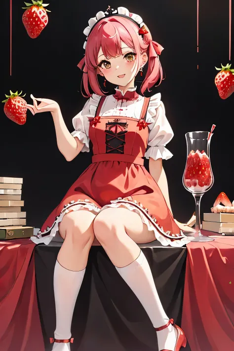 //fashion
(pastel-red theme:1.3),((Strawberry Gothic Dress with Strawberry pattern:1.4)),(Strawberry ornament:1.3),(red big ribbon:1.3),(Strawberry earrings:1.2),(white Knee High Socks:1.3),(鮮明な色遣い:1.3),(顔の接写:1.5),(恥じらう顔:1.3)